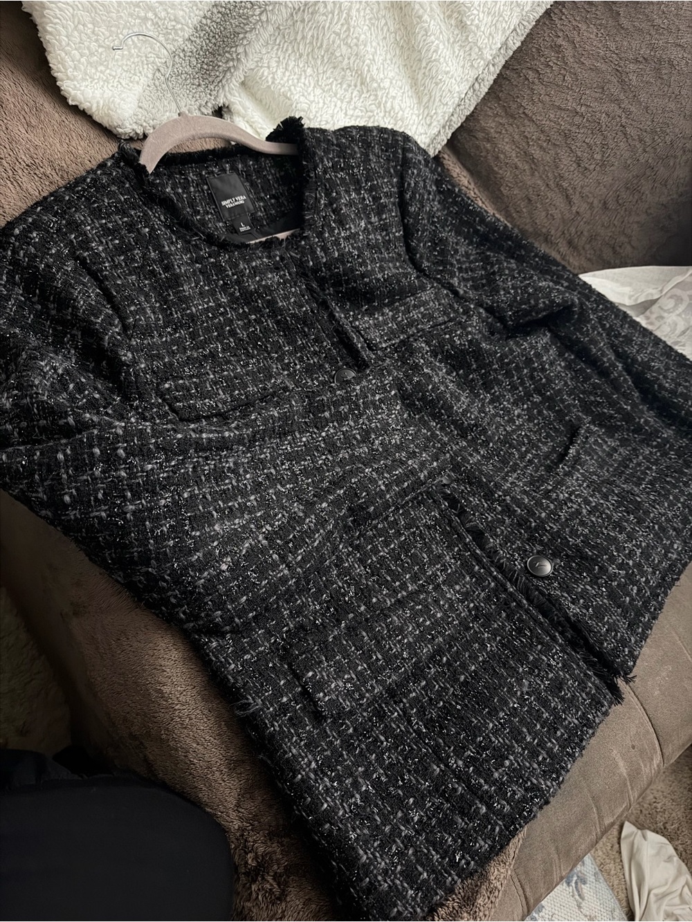 Simply Vera Vera Wang Black Tweed Collarless Blazer